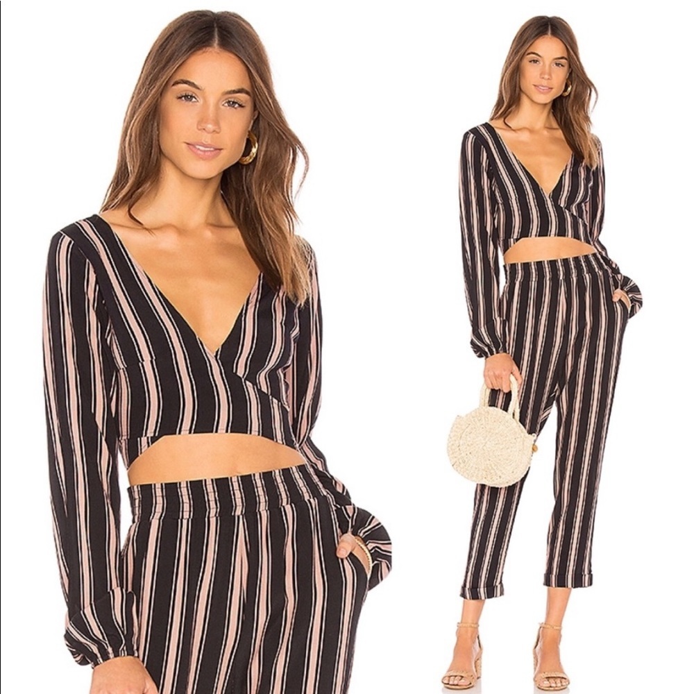 Beach Riot Black & Blush Striped Cropped Jumpsuit